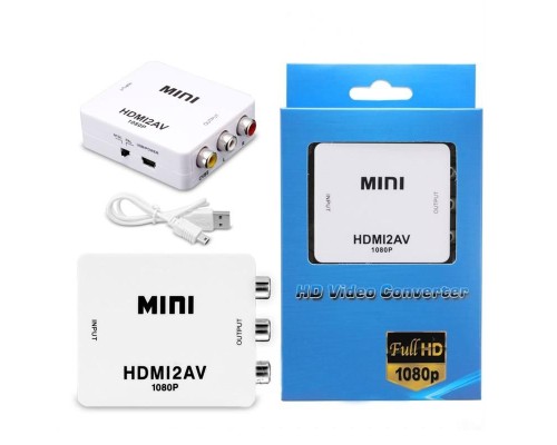 Конвертер-переходник из HDMI в AV / 3RCA (тюльпаны) HDMI2AV, белый