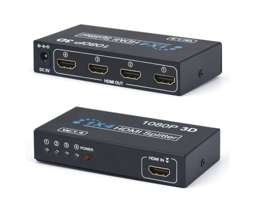 HDMI Splitter 1x4 (Разветвитель / Делитель HDMI 1x4), черный