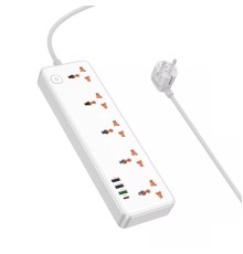Сетевой фильтр Hoco AC14A 5 гнезд +  USB Type-C PD30W + 3 USB 18W 1.5м 2,5кВт белый