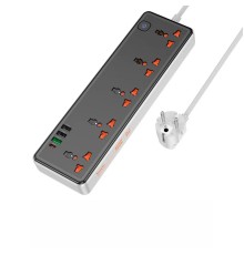 Сетевой фильтр Hoco AC14A 5 гнезд +  USB Type-C PD30W + 3 USB 18W 1.5м 2,5кВт черный