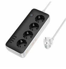 Сетевой фильтр Hoco AC21 4 гнезда + USB Type-C + 3 USB 18W 1,5м 2,5кВт черный