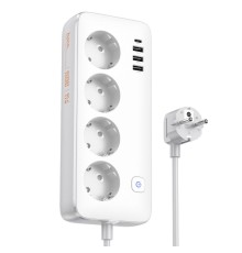 Сетевой фильтр Hoco AC21 4 гнезда + USB Type-C + 3 USB 18W 1,5м 2,5кВт белый