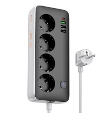 Сетевой фильтр Hoco AC22 4 гнезда + USB Type-C + 3 USB, PD30W "быстрая зарядка", 1,5м, 2,5кВт, черный