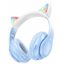 Беспроводные наушники накладные с ушками кошки, Hoco W42, BT 5.3, с шумоподавлением, с микрофоном, 400 мАч, голубые