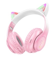 Беспроводные наушники накладные с ушками кошки, Hoco W42, BT 5.3, с шумоподавлением, с микрофоном, 400 мАч, розовые