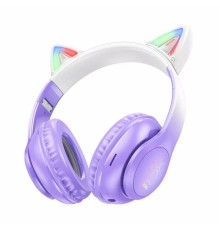 Беспроводные наушники накладные с ушками кошки, Hoco W42, BT 5.3, с шумоподавлением, с микрофоном, 400 мАч, фиолетовые
