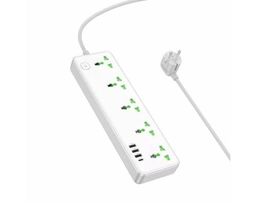 Сетевой фильтр Hoco AC13A 5 гнезд + Type-C USB-C + 3USB 1.5м 2,5кВт белый