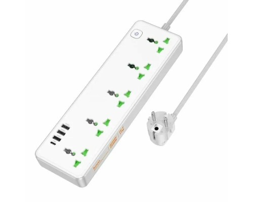 Сетевой фильтр Hoco AC13A 5 гнезд + Type-C USB-C + 3USB 1.5м 2,5кВт белый