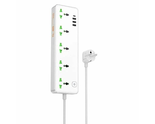 Сетевой фильтр Hoco AC13A 5 гнезд + Type-C USB-C + 3USB 1.5м 2,5кВт белый