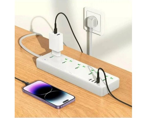Сетевой фильтр Hoco AC13A 5 гнезд + Type-C USB-C + 3USB 1.5м 2,5кВт белый