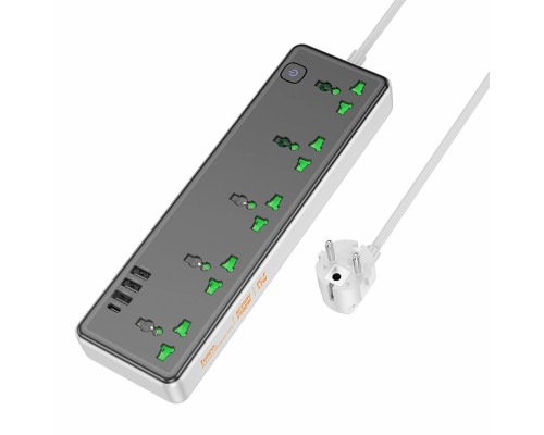 Сетевой фильтр Hoco AC13A 5 гнезд + Type-C USB-C + 3USB 1.5м 2,5кВт черный