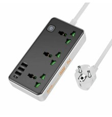 Сетевой фильтр Hoco AC7A 3 гнезда + Type-C (USB-C + 3USB) 1.5м 2,5кВт черный