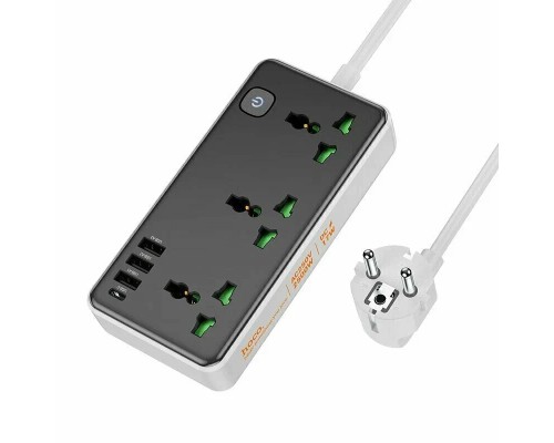 Сетевой фильтр Hoco AC7A 3 гнезда + Type-C (USB-C + 3USB) 1.5м 2,5кВт черный