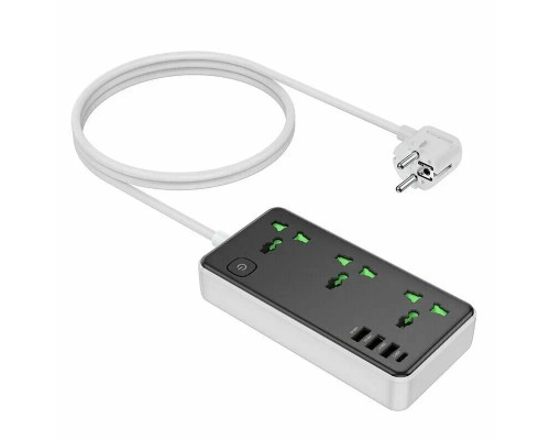 Сетевой фильтр Hoco AC7A 3 гнезда + Type-C (USB-C + 3USB) 1.5м 2,5кВт черный