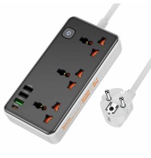 Сетевой фильтр Hoco AC8A 3 гнезда + Type-C (USB-C + 3USB PD30W Fast Charger) 1.5м 2,5кВт черный