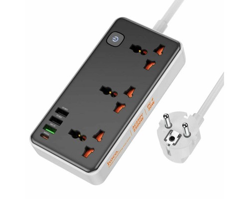 Сетевой фильтр Hoco AC8A 3 гнезда + Type-C (USB-C + 3USB PD30W Fast Charger) 1.5м 2,5кВт черный