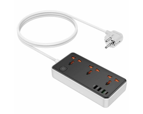 Сетевой фильтр Hoco AC8A 3 гнезда + Type-C (USB-C + 3USB PD30W Fast Charger) 1.5м 2,5кВт черный