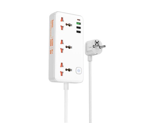 Сетевой фильтр Hoco AC8A 3 гнезда + Type-C (USB-C + 3USB PD30W Fast Charger) 1.5м 2,5кВт белый