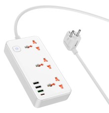 Сетевой фильтр Hoco AC8A 3 гнезда + Type-C (USB-C + 3USB PD30W Fast Charger) 1.5м 2,5кВт белый