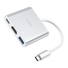 Разветвитель адаптер переходник концентрато Type-C Hoco HB14 Easy use USB-C на USB3.0 + HDMI + PD, серебряный