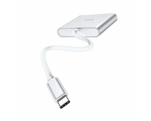 Разветвитель адаптер переходник концентратор Type-C Hoco HB14 Easy use USB-C на USB3.0 + HDMI + PD, серебряный