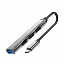 Разветвитель адаптер переходник концентрато Type-C Hoco HB26 на USB 3.0 и 3 x USB 2.0 для MacBook Apple серый