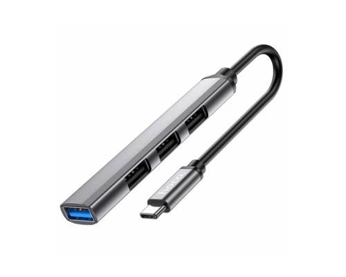 Разветвитель адаптер переходник концентрато Type-C Hoco HB26 на USB 3.0 и 3 x USB 2.0 для MacBook Apple серый