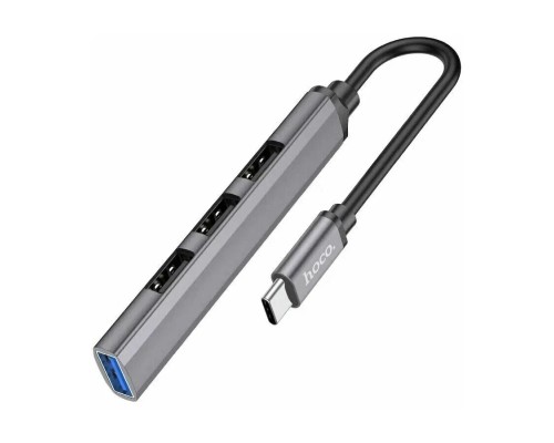 Разветвитель адаптер переходник концентрато Type-C Hoco HB26 на USB 3.0 и 3 x USB 2.0 для MacBook Apple серый