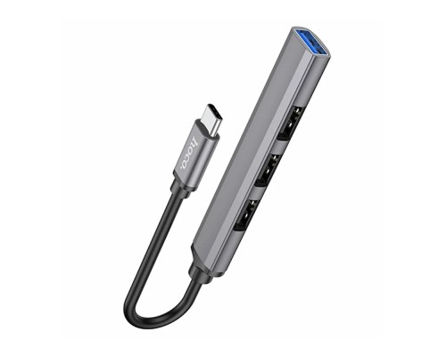 Разветвитель адаптер переходник концентрато Type-C Hoco HB26 на USB 3.0 и 3 x USB 2.0 для MacBook Apple серый