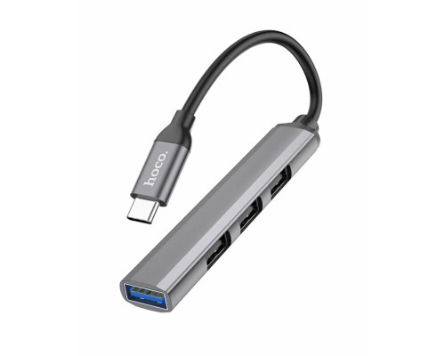 Разветвитель адаптер переходник концентрато Type-C Hoco HB26 на USB 3.0 и 3 x USB 2.0 для MacBook Apple серый