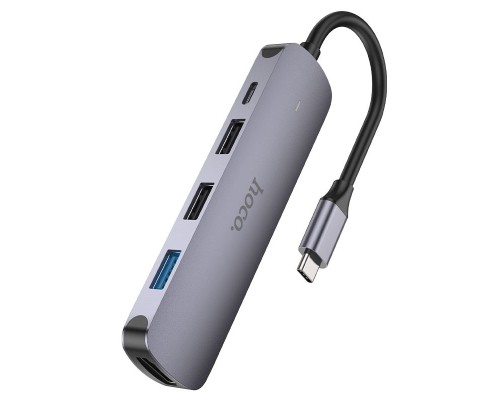 Разветвитель адаптер переходник концентратор Type-C HUB Хаб HOCO HB27 5в1 серый металлик