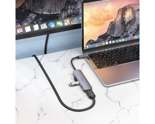 Разветвитель адаптер переходник концентратор Type-C HUB Хаб HOCO HB27 5в1 серый металлик