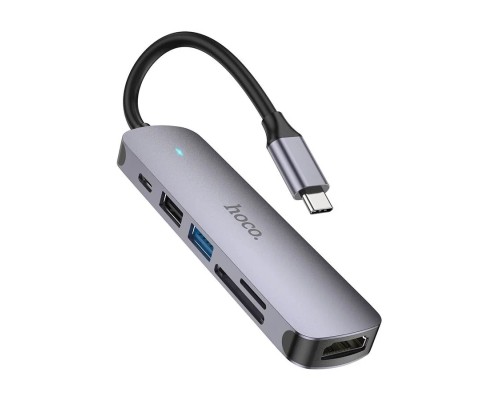 Разветвитель адаптер переходник концентратор Type-C HUB Хаб HOCO HB28 6в1 серый металл