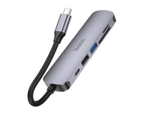 Разветвитель адаптер переходник концентратор Type-C HUB Хаб HOCO HB28 6в1 серый металл
