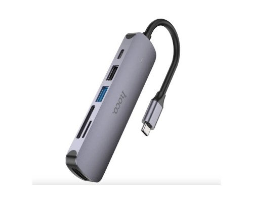 Разветвитель адаптер переходник концентратор Type-C HUB Хаб HOCO HB28 6в1 серый металл