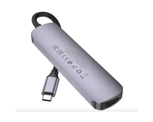 Разветвитель адаптер переходник концентратор Type-C HUB Хаб HOCO HB28 6в1 серый металл