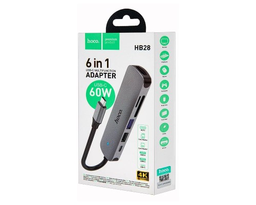Разветвитель адаптер переходник концентратор Type-C HUB Хаб HOCO HB28 6в1 серый металл