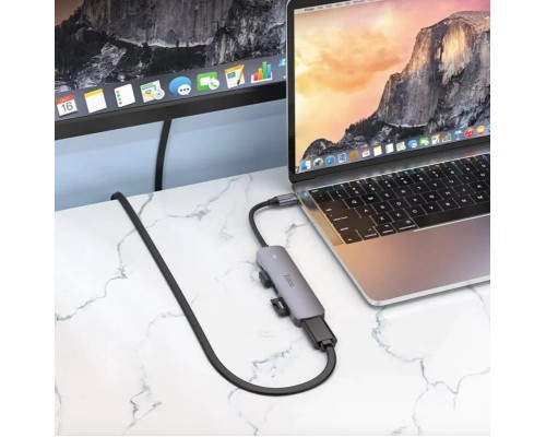 Разветвитель адаптер переходник концентратор Type-C HUB Хаб HOCO HB28 6в1 серый металл