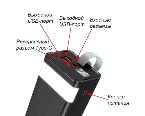 Внешний аккумулятор Hoco Power Bank  J86 22,5W, 40000mAh, черный, с фонариком
