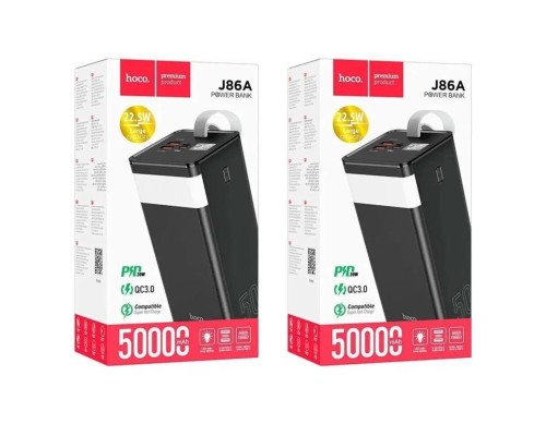 Внешний аккумулятор Hoco Power Bank  J86A 22,5W, 50000mAh, черный, с фонариком