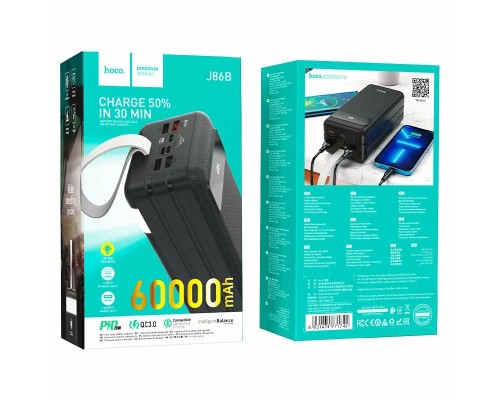 Внешний аккумулятор Hoco Power Bank J86B 22,5W, 60000mAh, черный, с дисплеем, с подсветкой