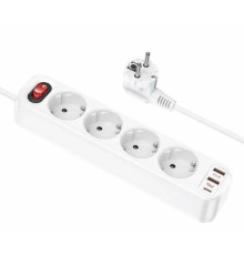 Сетевой фильтр-удлинитель Hoco NS1, 2USB+1C+4BIT, 4000W с Кабелем 1.8 метра, Белый