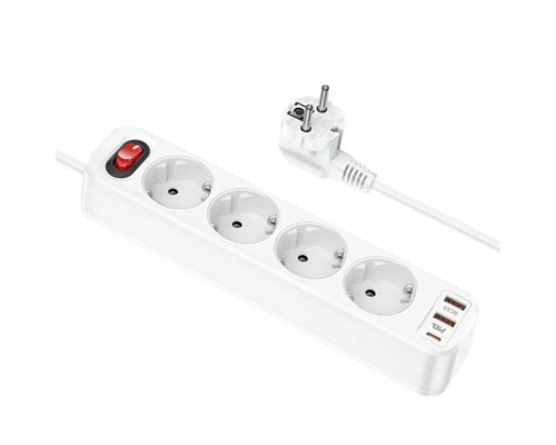 Сетевой фильтр-удлинитель Hoco NS1, 2USB+1C+4BIT, 4000W с Кабелем 1.8 метра, Белый