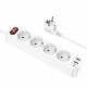 Сетевой фильтр-удлинитель Hoco NS1, 2USB+1C+4BIT, 4000W с Кабелем 1.8 метра, Белый