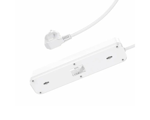Сетевой фильтр-удлинитель Hoco NS1, 2USB+1C+4BIT, 4000W с Кабелем 1.8 метра, Белый