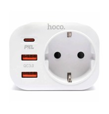 Сетевой фильтр Hoco NS3, 1 розетка, с зарядным устройством 2USB + Type-C 16А / 4000 Вт белый