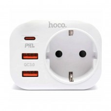 Сетевой фильтр Hoco NS3, 1 розетка, с зарядным устройством 2USB + Type-C 16А / 4000 Вт белый