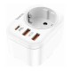 Сетевой фильтр Hoco NS3, 1 розетка, с зарядным устройством 2USB + Type-C 16А / 4000 Вт белый