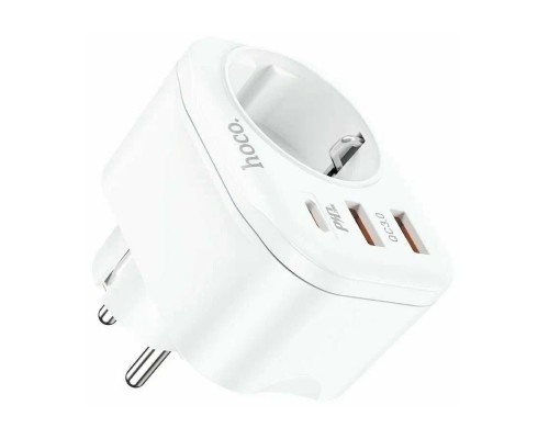 Сетевой фильтр Hoco NS3, 1 розетка, с зарядным устройством 2USB + Type-C 16А / 4000 Вт белый