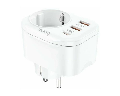 Сетевой фильтр Hoco NS3, 1 розетка, с зарядным устройством 2USB + Type-C 16А / 4000 Вт белый